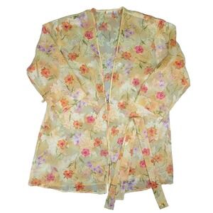 Vintage Fredericks Of Hollywood Yellow Floral Print Belted Robe Size M